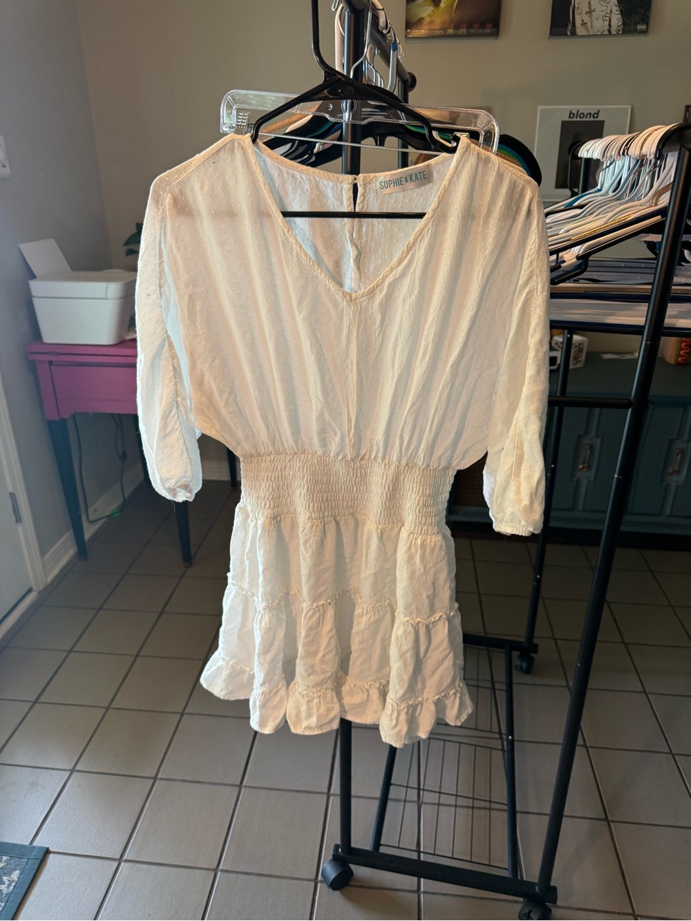 Sophie & Kate Cream Smocked Waist Mini Dress